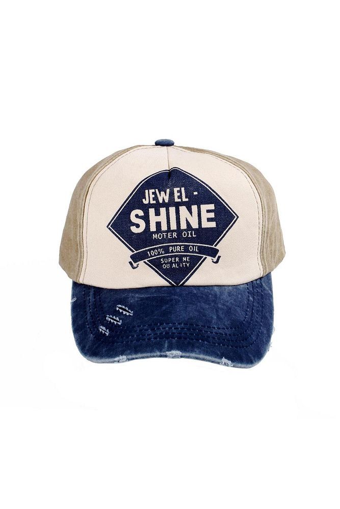 Lacivert Bej Shine Baskılı Eskitme Yıkabilir Kumaş Unisex Şapka-cap