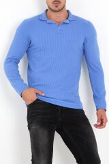 Polo Yaka Uzun Kol Erkek Sweatshirt Mavi - 20127.1874.