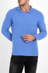 Polo Yaka Uzun Kol Erkek Sweatshirt Mavi - 20127.1874.