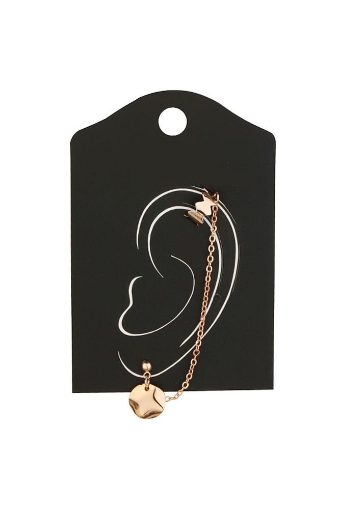 Zincirli Ear Cuff Obje Küpe Roze Renk Pul