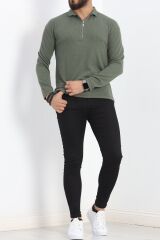 Polo Yaka Fermuarlı Erkek Sweatshirt Haki - 20128.1874.