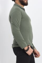 Polo Yaka Fermuarlı Erkek Sweatshirt Haki - 20128.1874.