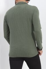 Polo Yaka Fermuarlı Erkek Sweatshirt Haki - 20128.1874.