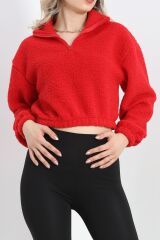 Üç İplik Beli Lastikli Polar Sweat Kırmızı - 20708.1872.