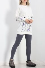 İki İplik Baskılı Tunik Sweat Ekru - 40046.555.