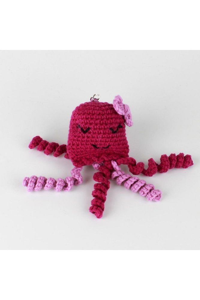 Bordo Pembe Renk Ahtapot Tasarım Amigurumi El Yapımı Anahtarlık