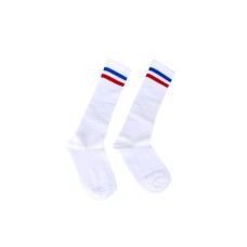 Beyaz Mavi Kırmızı Çizgili Dizaltı Çorap