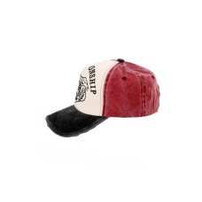 Gri Bordo Champi Baskılı Eskitme Yıkabilir Kumaş Unisex Şapka-cap