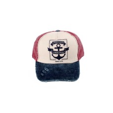 Lacivert Bordo Çapa Tasarım Baskılı Eskitme Yıkabilir Kumaş Unisex Şapka-cap