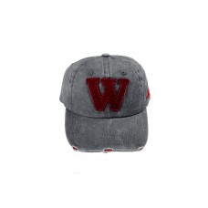 Gri W Model Baskılı Eskitme Yıkabilir Kumaş Unisex Şapka-cap